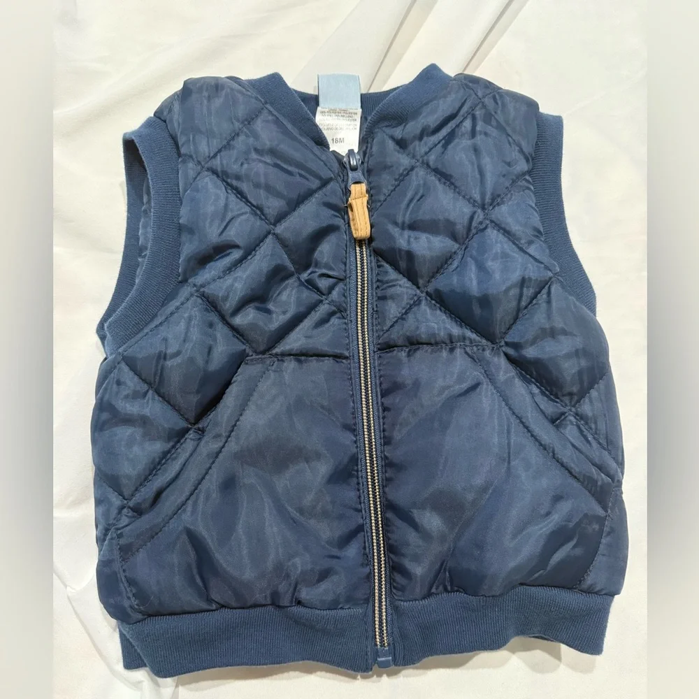 🌸218 NWOT Little Lad Navy Quilted Puffer Vest 18M Toddler Boy Zip Cabincore